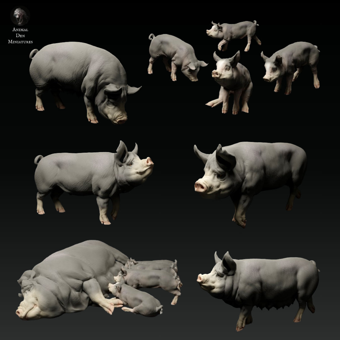 Berkshire Pigs and Boars Bundle Set - Animal Den Miniatures