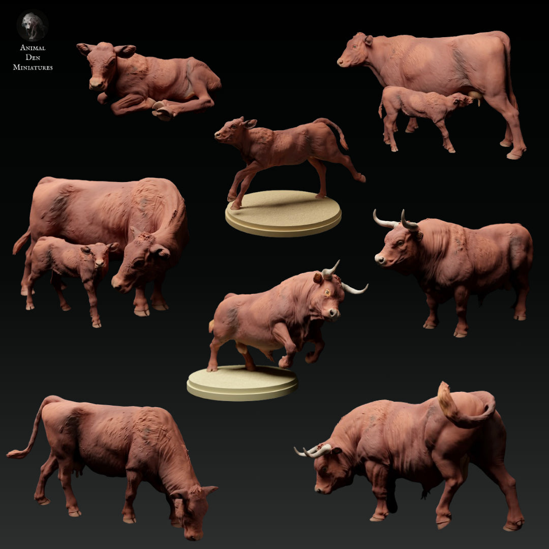 Red Devon Cattle Bundle Set - Animal Den Miniatures