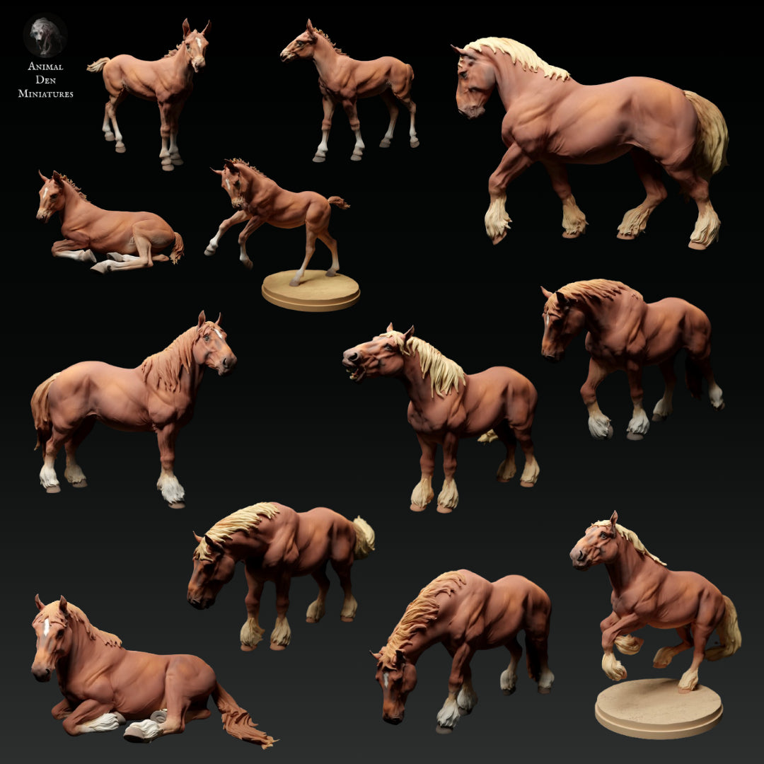 Suffolk Punch Horses Bundle Set - Animal Den Miniatures