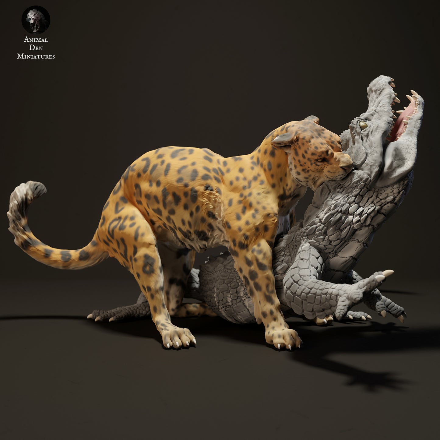 Jaguar Hunting Black Caiman - Animal Den Miniatures