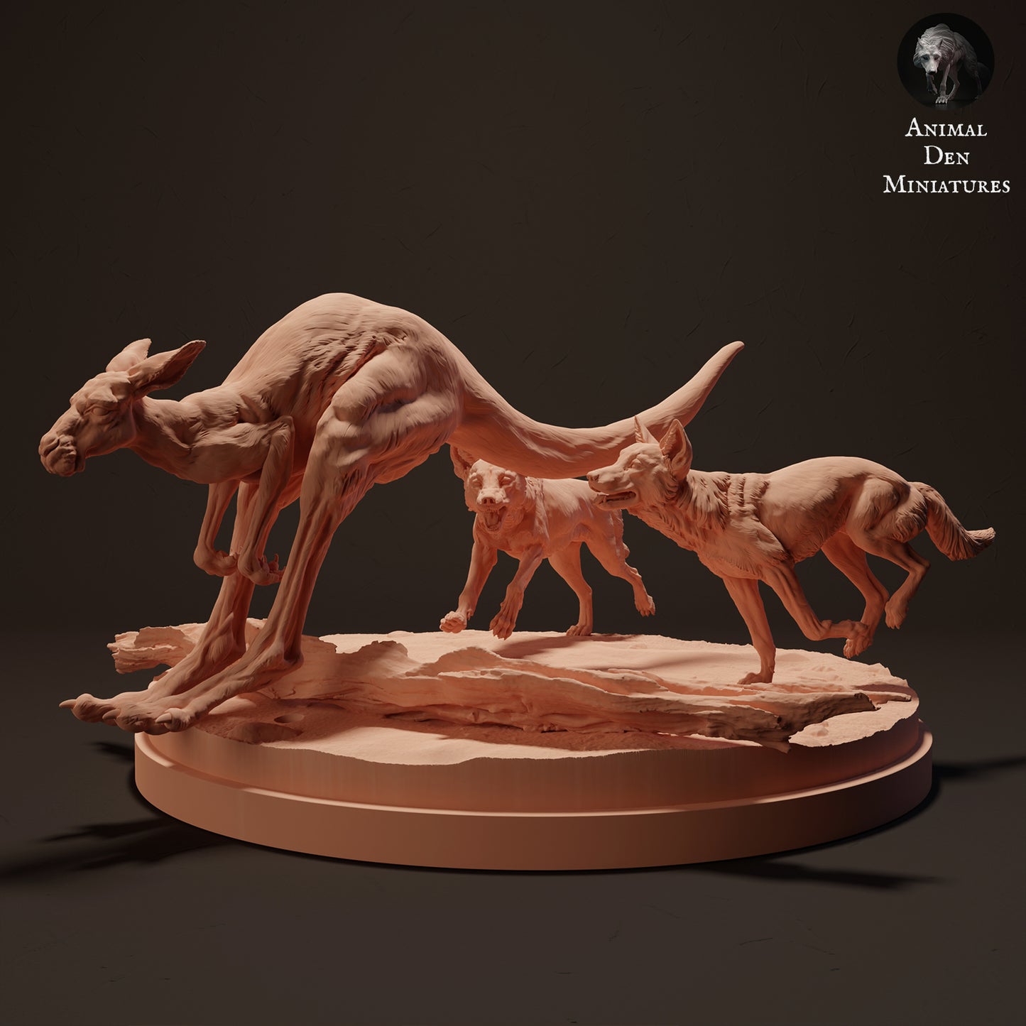 Dingoes Hunting  Red Kangaroo - Animal Den Miniatures