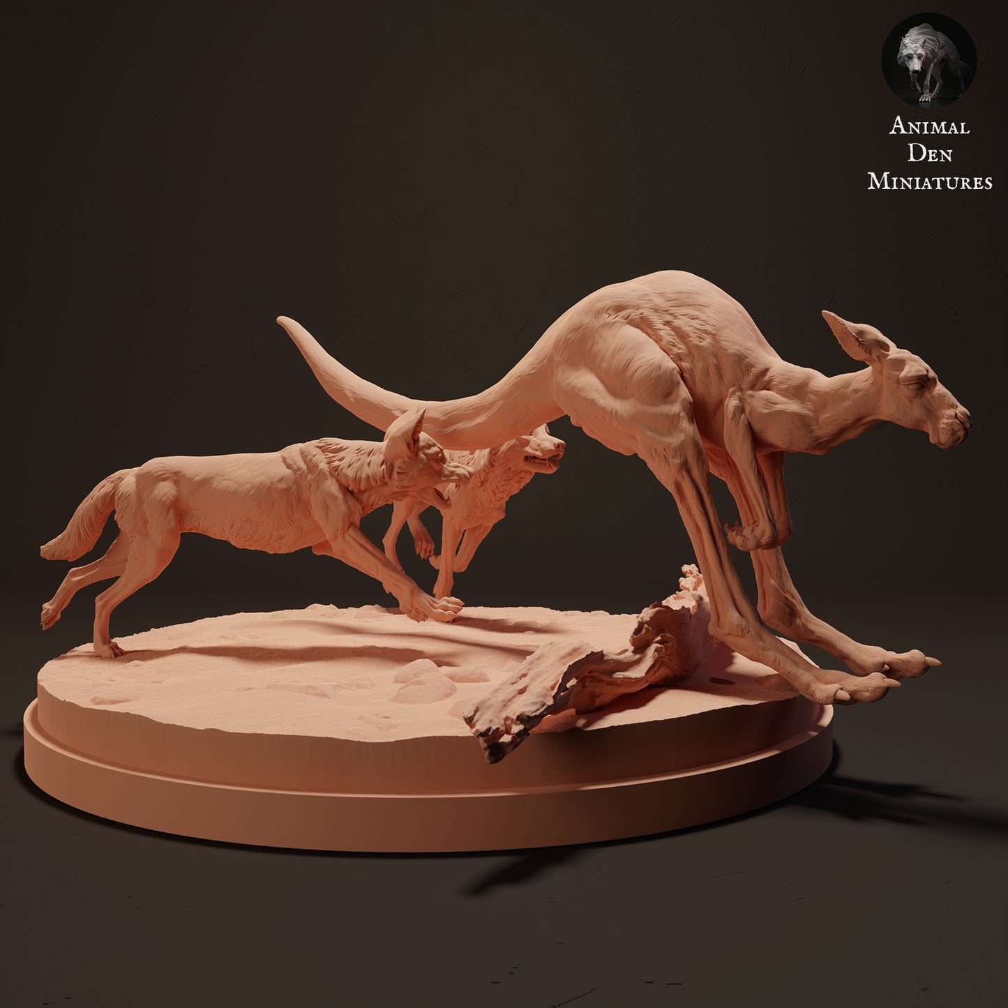 Dingoes Hunting  Red Kangaroo - Animal Den Miniatures