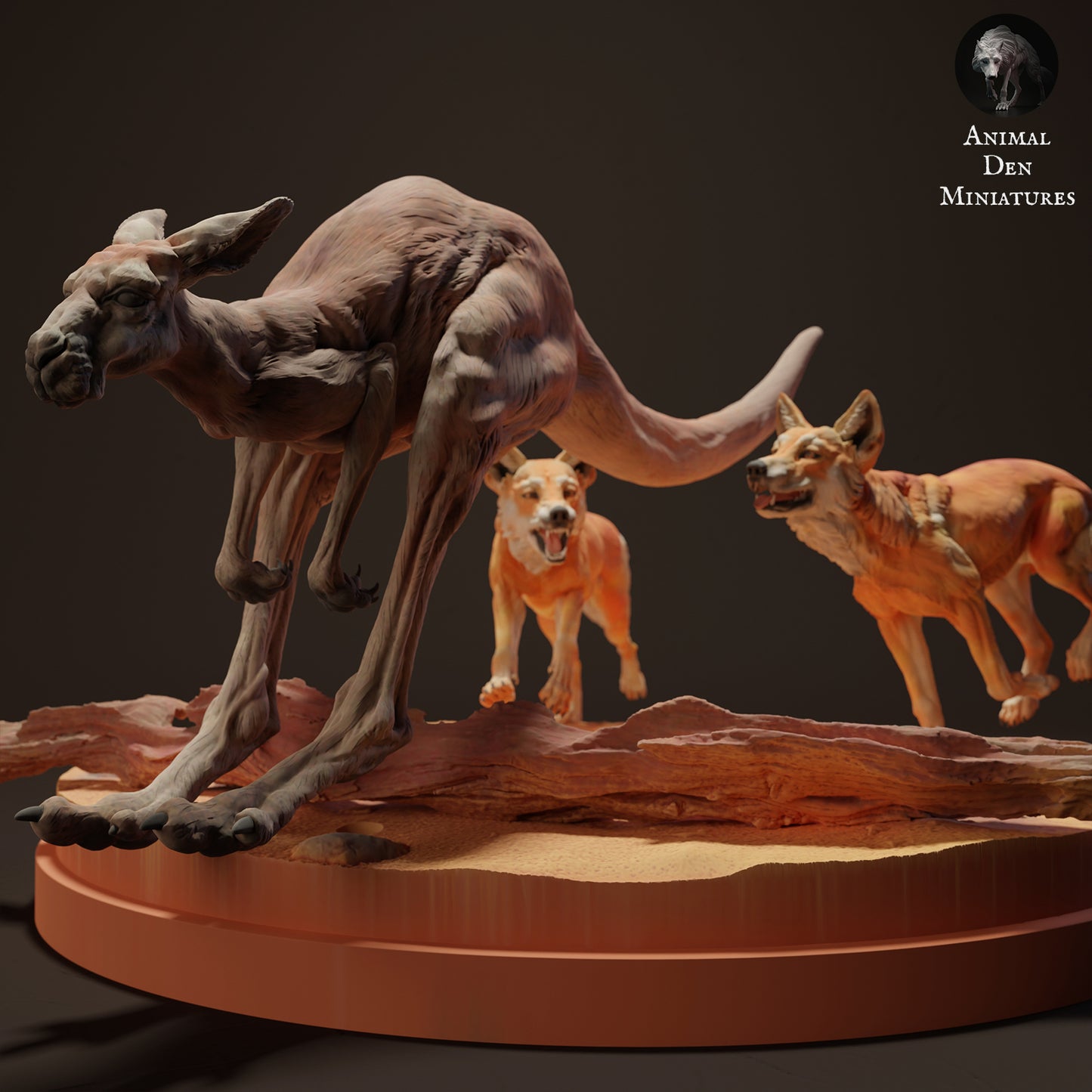 Dingoes Hunting  Red Kangaroo - Animal Den Miniatures