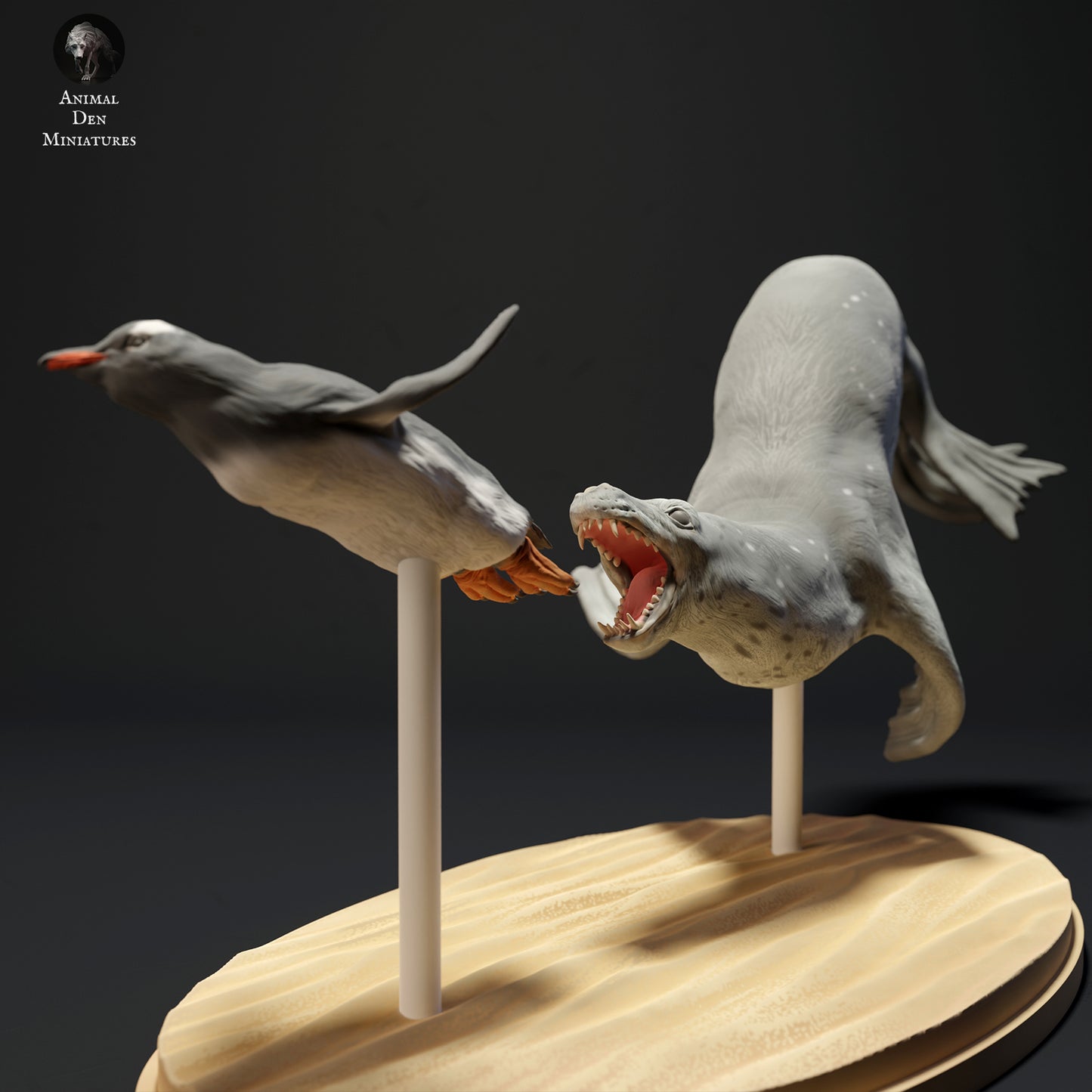 Leopard Seal Hunting Gentoo Penguin - Animal Den Miniatures