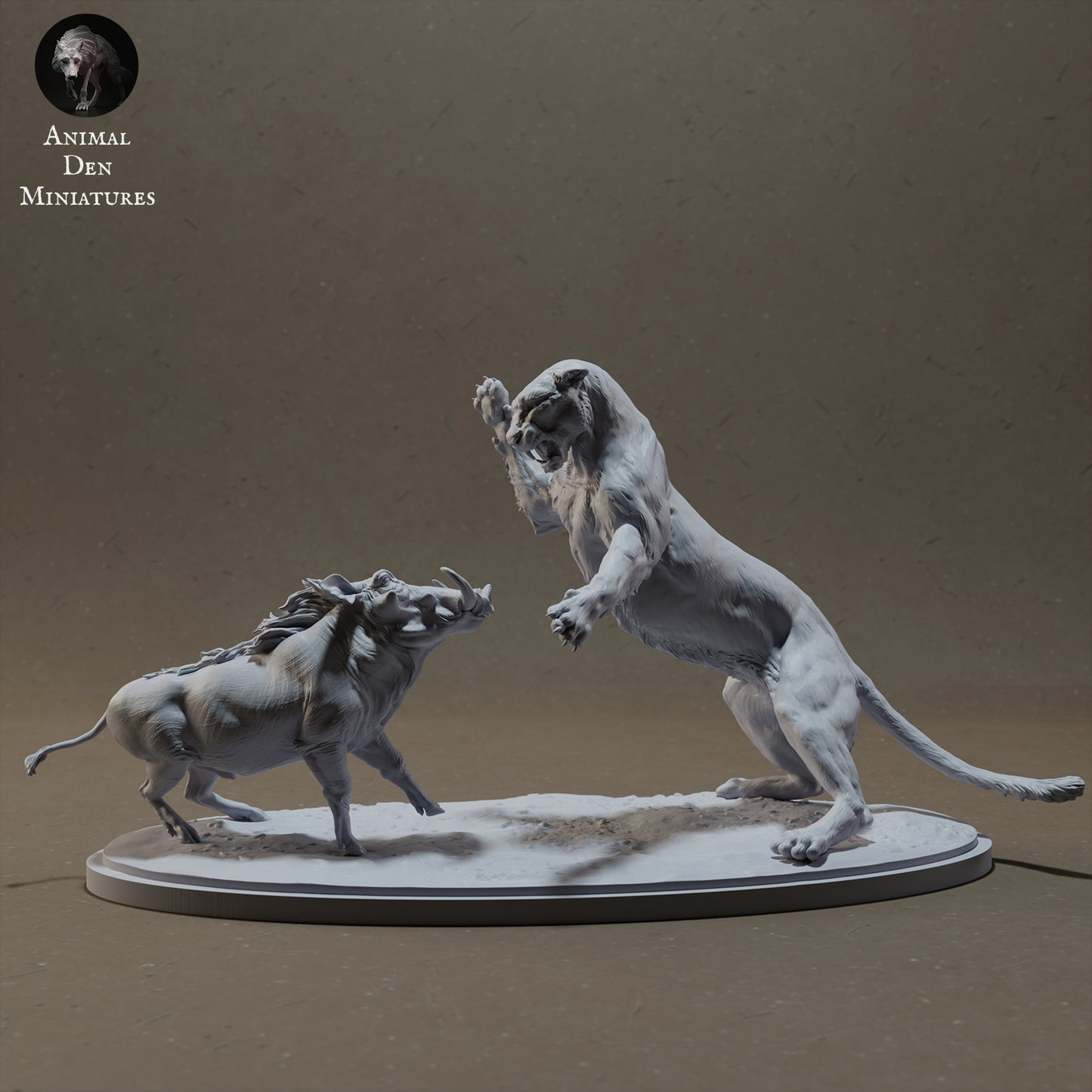 Leopard Hunting Warthog - Animal Den Miniatures