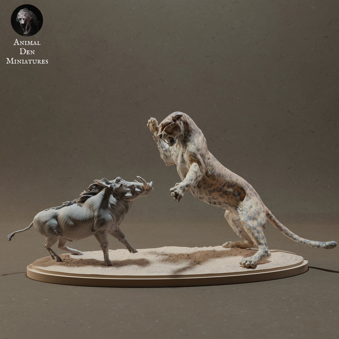 Leopard Hunting Warthog - Animal Den Miniatures