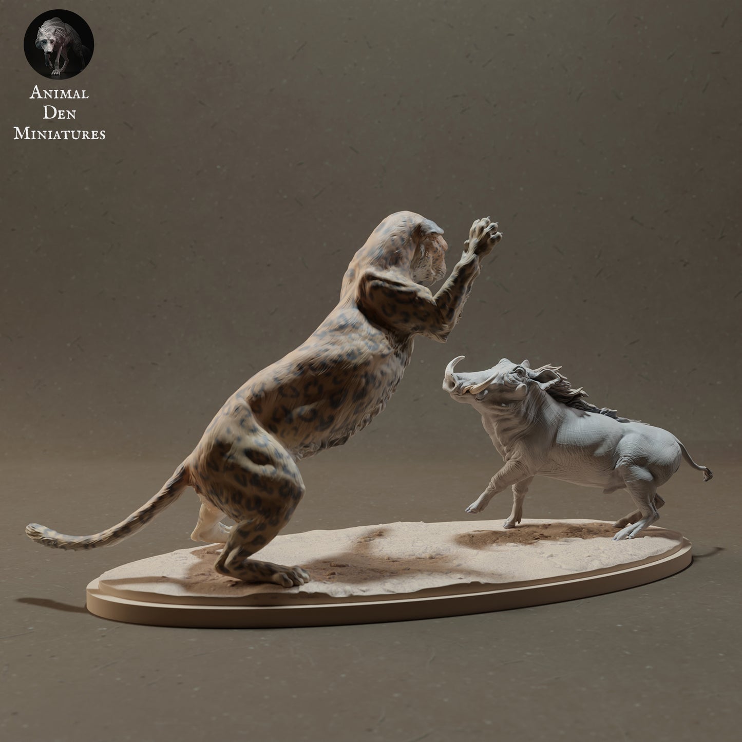 Leopard Hunting Warthog - Animal Den Miniatures