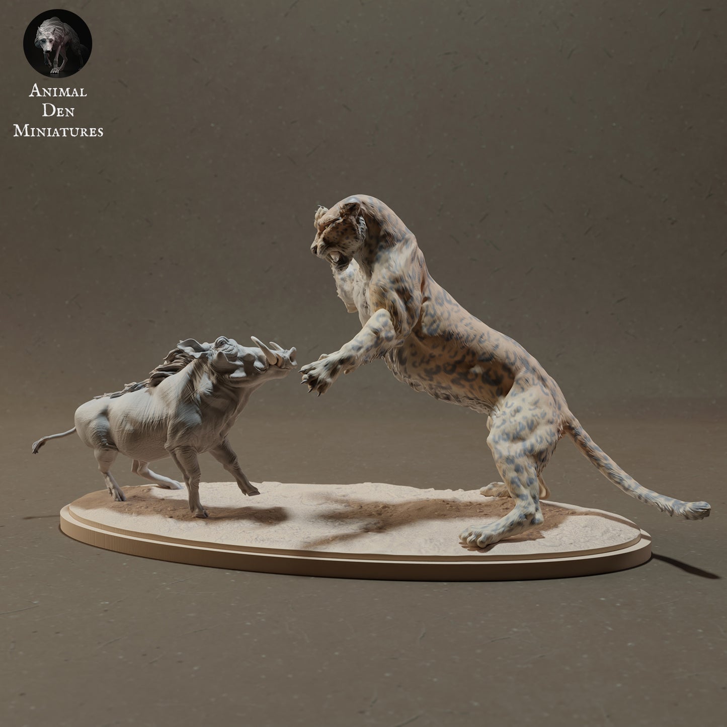 Leopard Hunting Warthog - Animal Den Miniatures