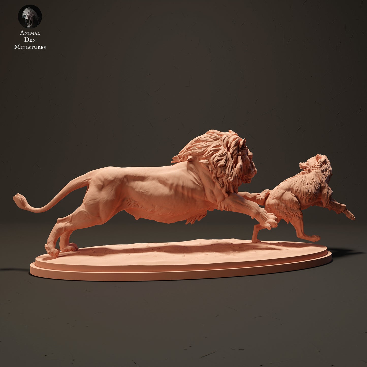 Lion Hunting a Spotted Hyena - Animal Den Miniatures