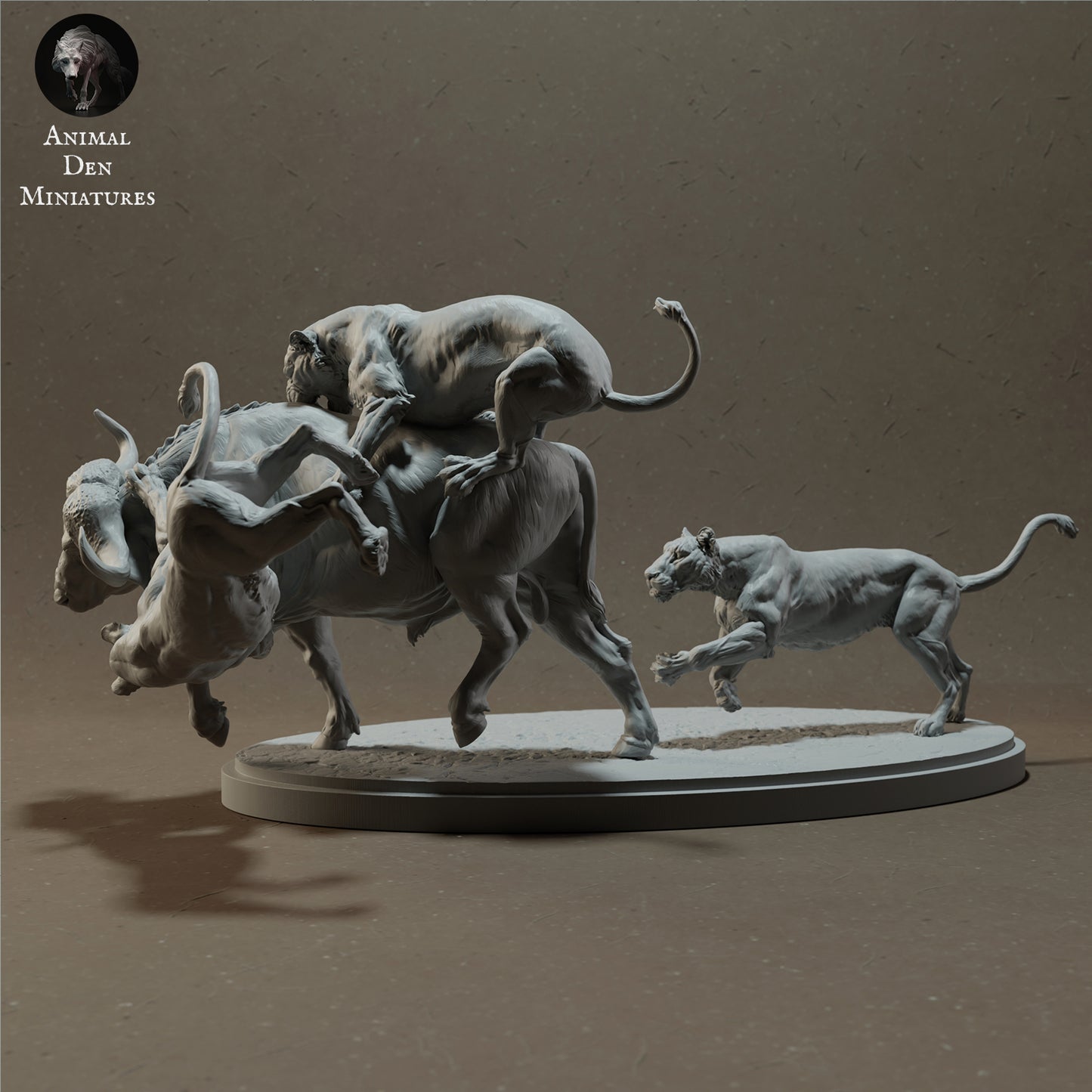 Löwinnen jagen Kapbüffel - Animal Den Miniatures