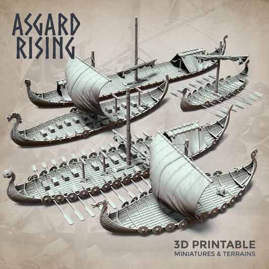 Drakkars - Viking Long Boats Scenery - Asgard Rising