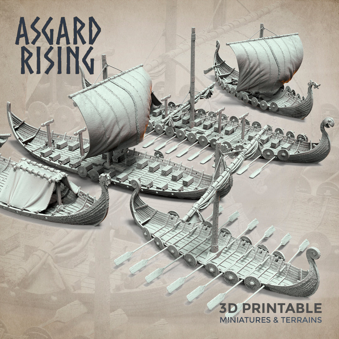 Drakkars - Viking Long Boats Scenery - Asgard Rising