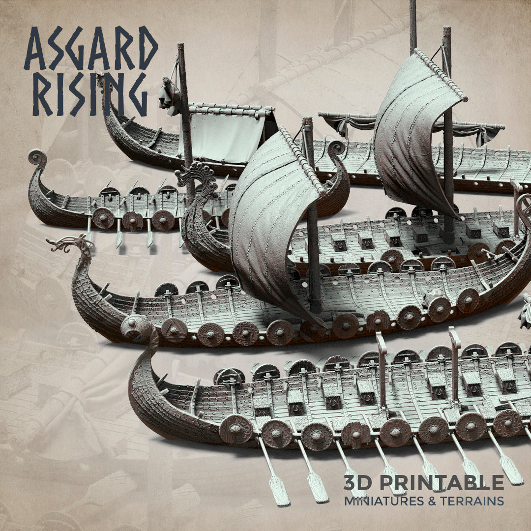 Drakkars - Viking Long Boats Scenery - Asgard Rising