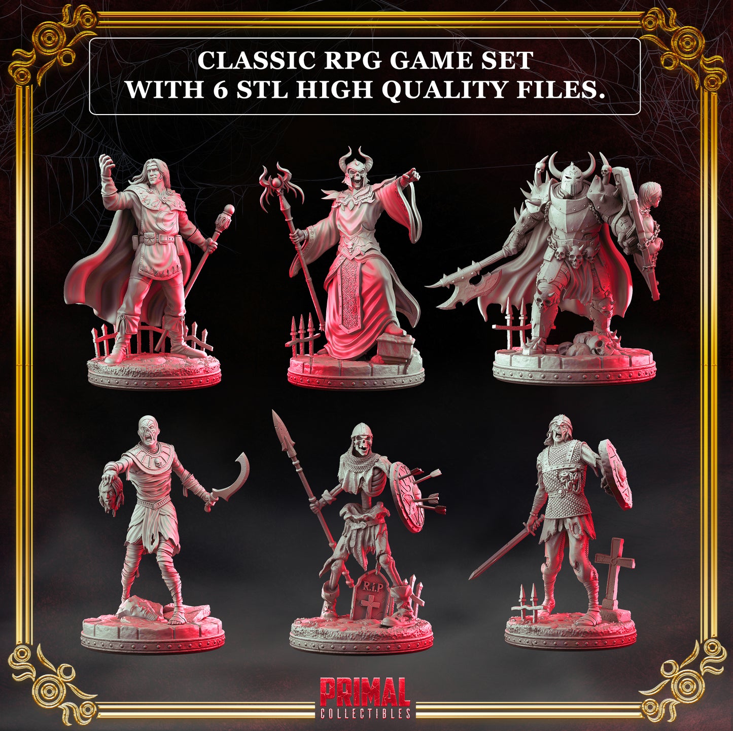 6 miniatures - 32mm - RPG game Expansion - THE RISE OF THE DEATH LORD-  MASTERS OF DUNGEONS QUEST - Premium Package - Primal Collectibles