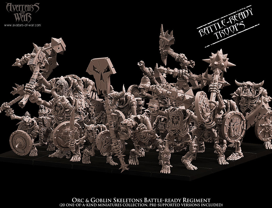 Orc & Goblin Skeletons Battle-Ready regiment (20 Skeletons) - Avatars of War