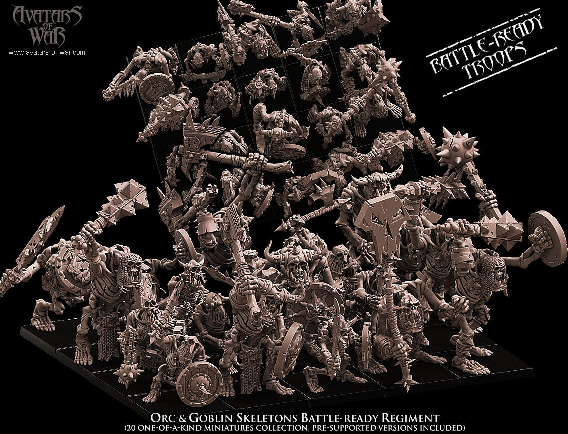 Orc & Goblin Skeletons Battle-Ready regiment (20 Skeletons) - Avatars of War