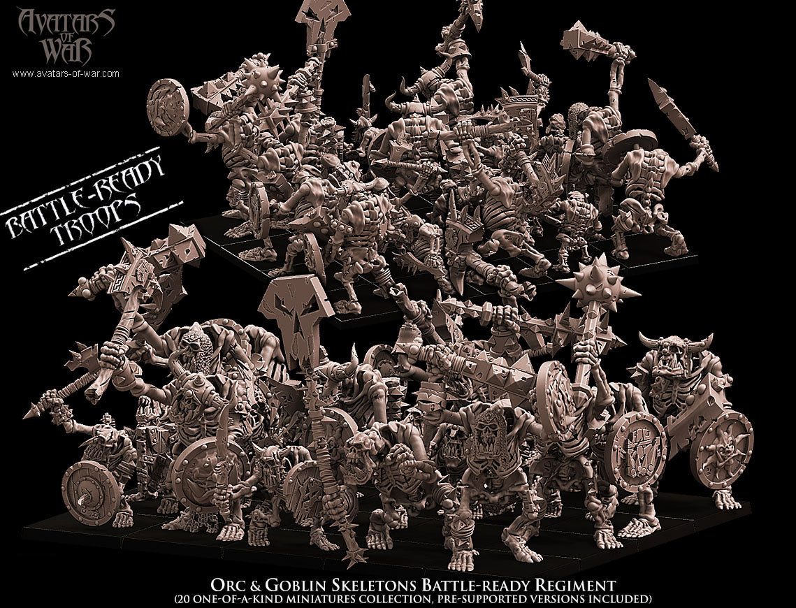 Orc & Goblin Skeletons Battle-Ready regiment (20 Skeletons) - Avatars of War