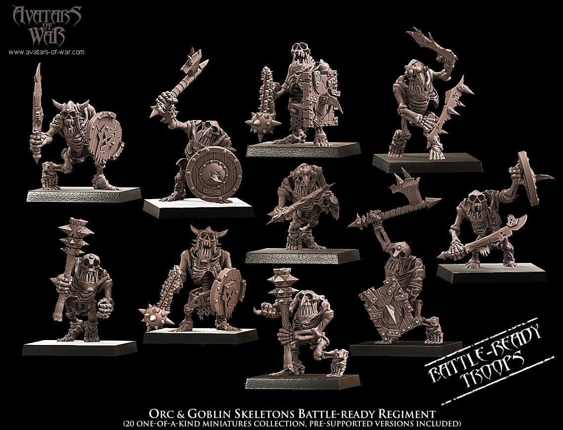 Orc & Goblin Skeletons Battle-Ready regiment (20 Skeletons) - Avatars of War