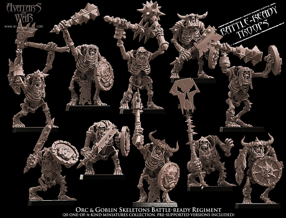 Orc & Goblin Skeletons Battle-Ready regiment (20 Skeletons) - Avatars of War