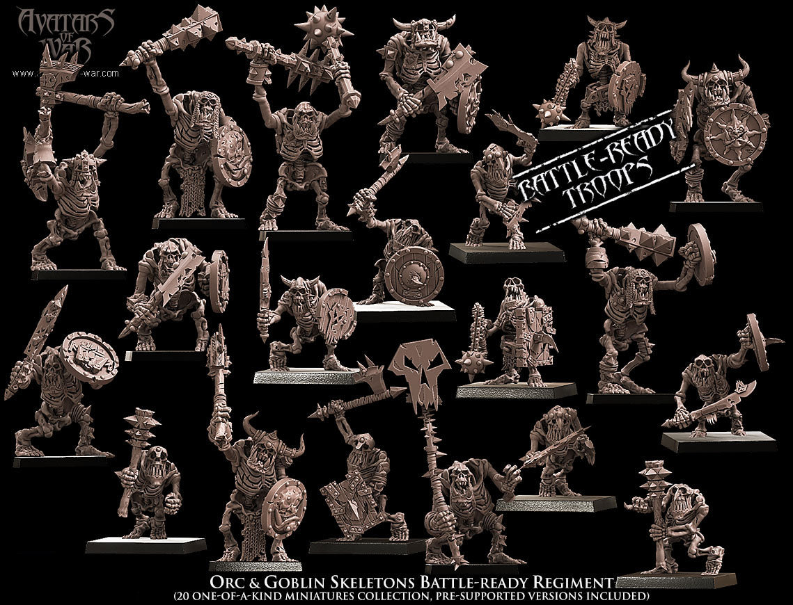 Orc & Goblin Skeletons Battle-Ready regiment (20 Skeletons) - Avatars of War