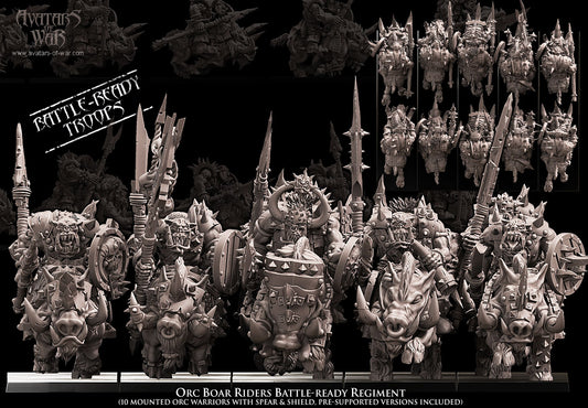 Orc Boar Riders Battle-Ready regiment (10 mounted Orcs) - Avatars of War