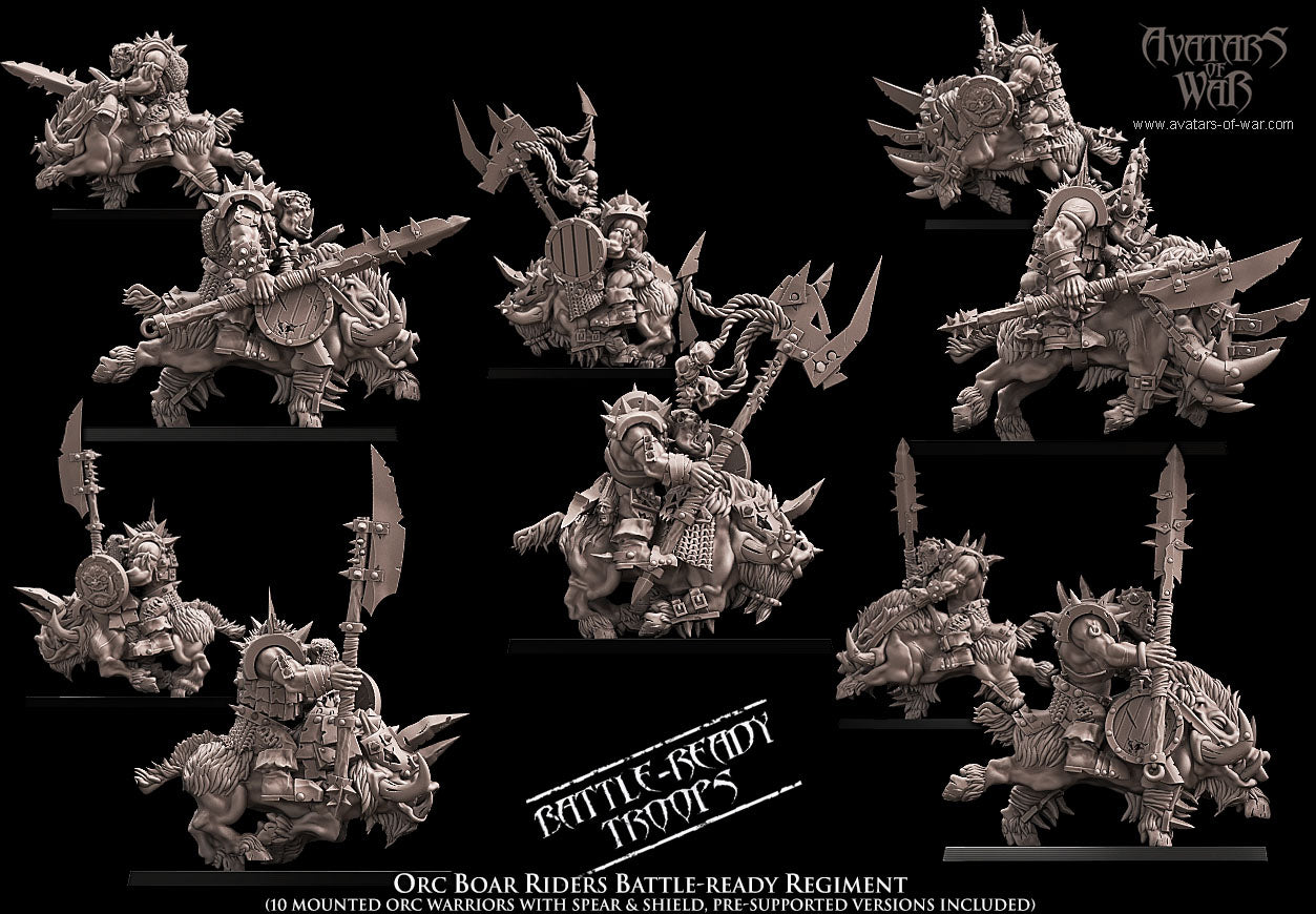 Orc Boar Riders Battle-Ready regiment (10 mounted Orcs) - Avatars of War