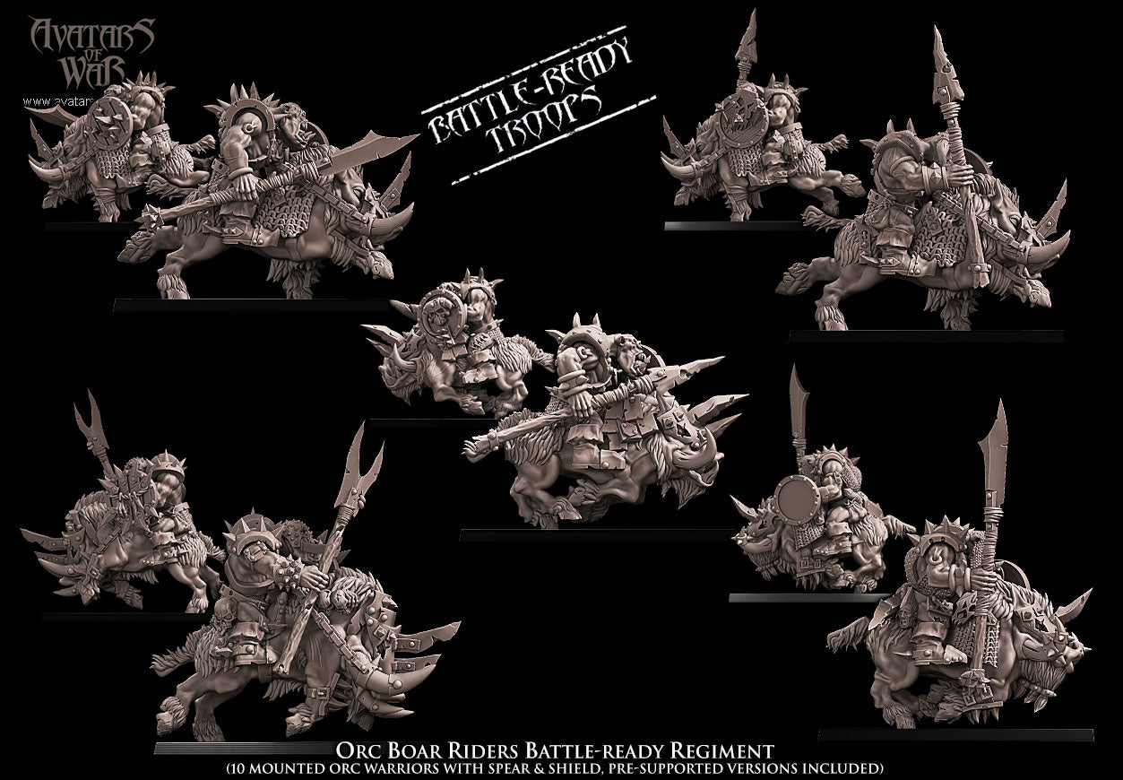 Orc Boar Riders Battle-Ready regiment (10 mounted Orcs) - Avatars of War