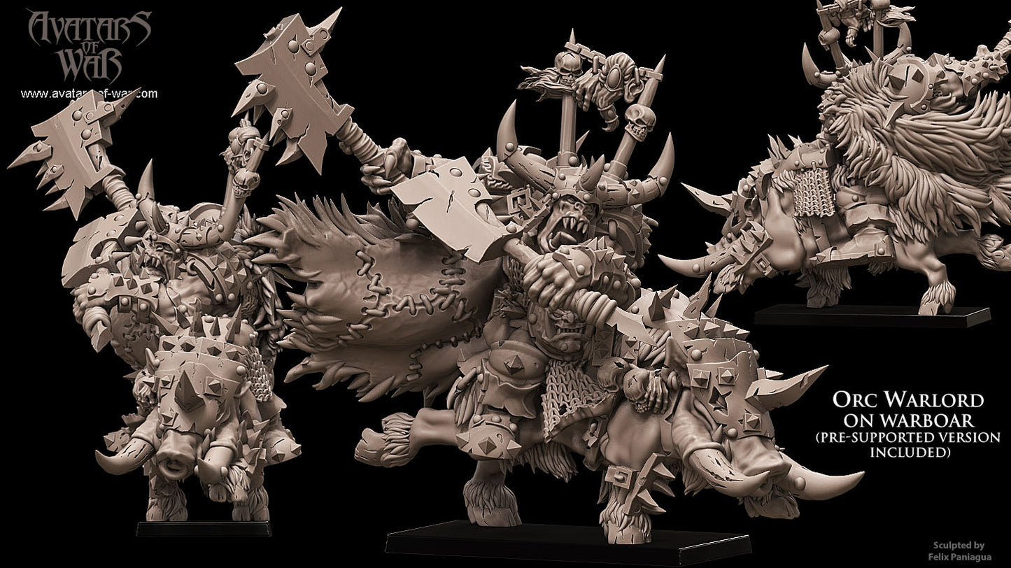 Orc Warboss on warboar (with shield or two weapons) - Avatars of War