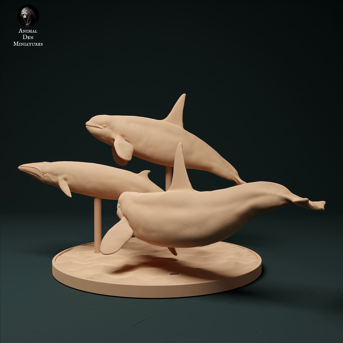 North Atlantic Type 2 Killer Whales Hunting Minke Whale - Animal Den Miniatures