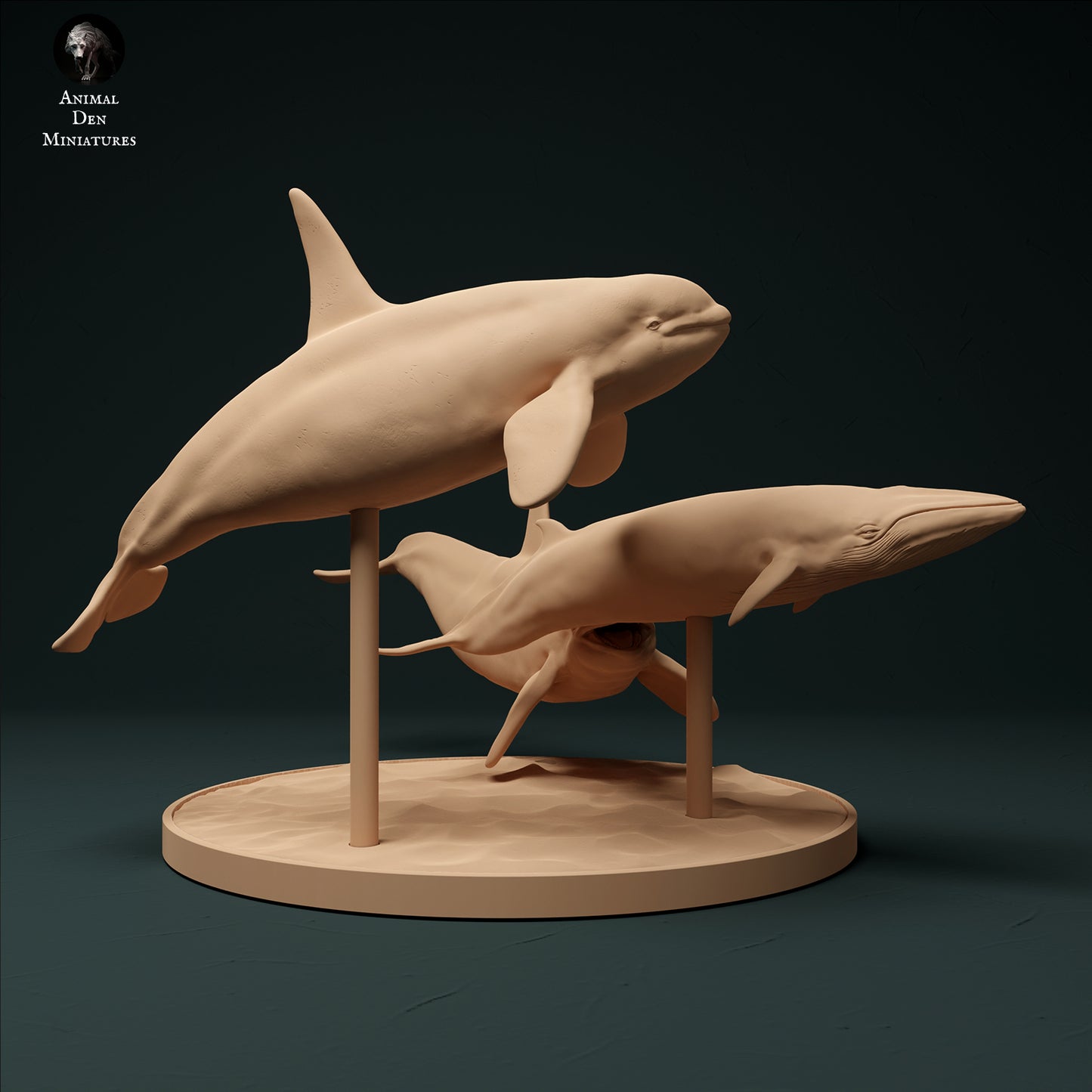 North Atlantic Type 2 Killer Whales Hunting Minke Whale - Animal Den Miniatures