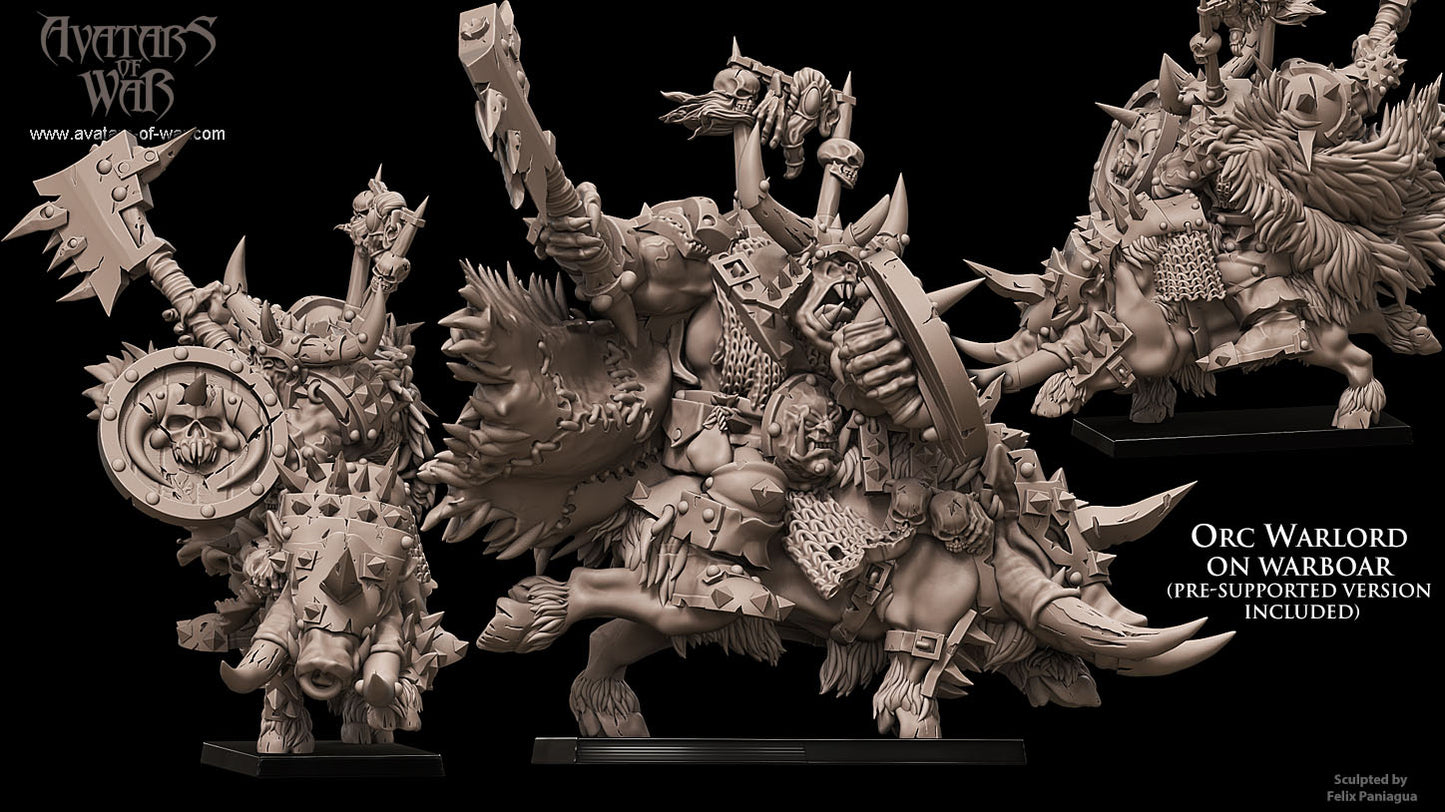 Orc Warboss on warboar (with shield or two weapons) - Avatars of War