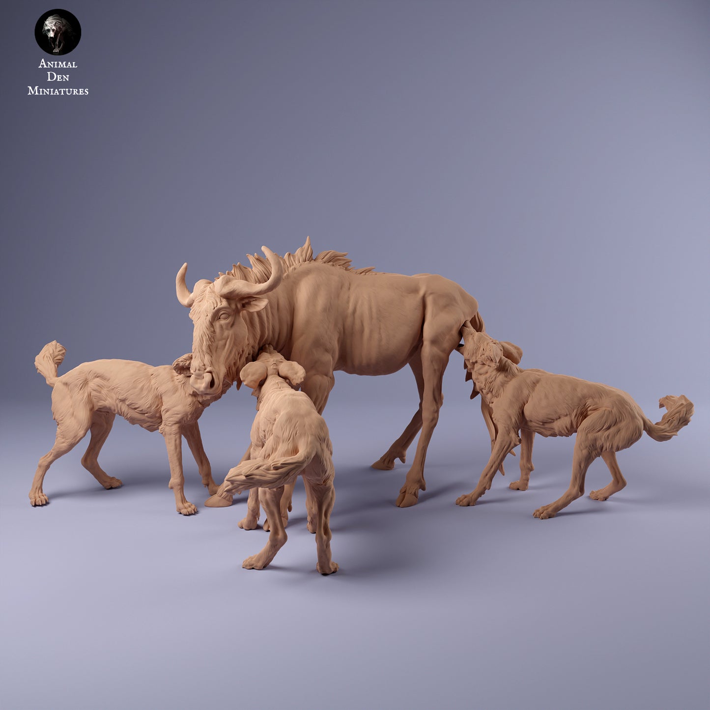 African Wild Dogs vs Wildebeest - Animal Den Miniatures