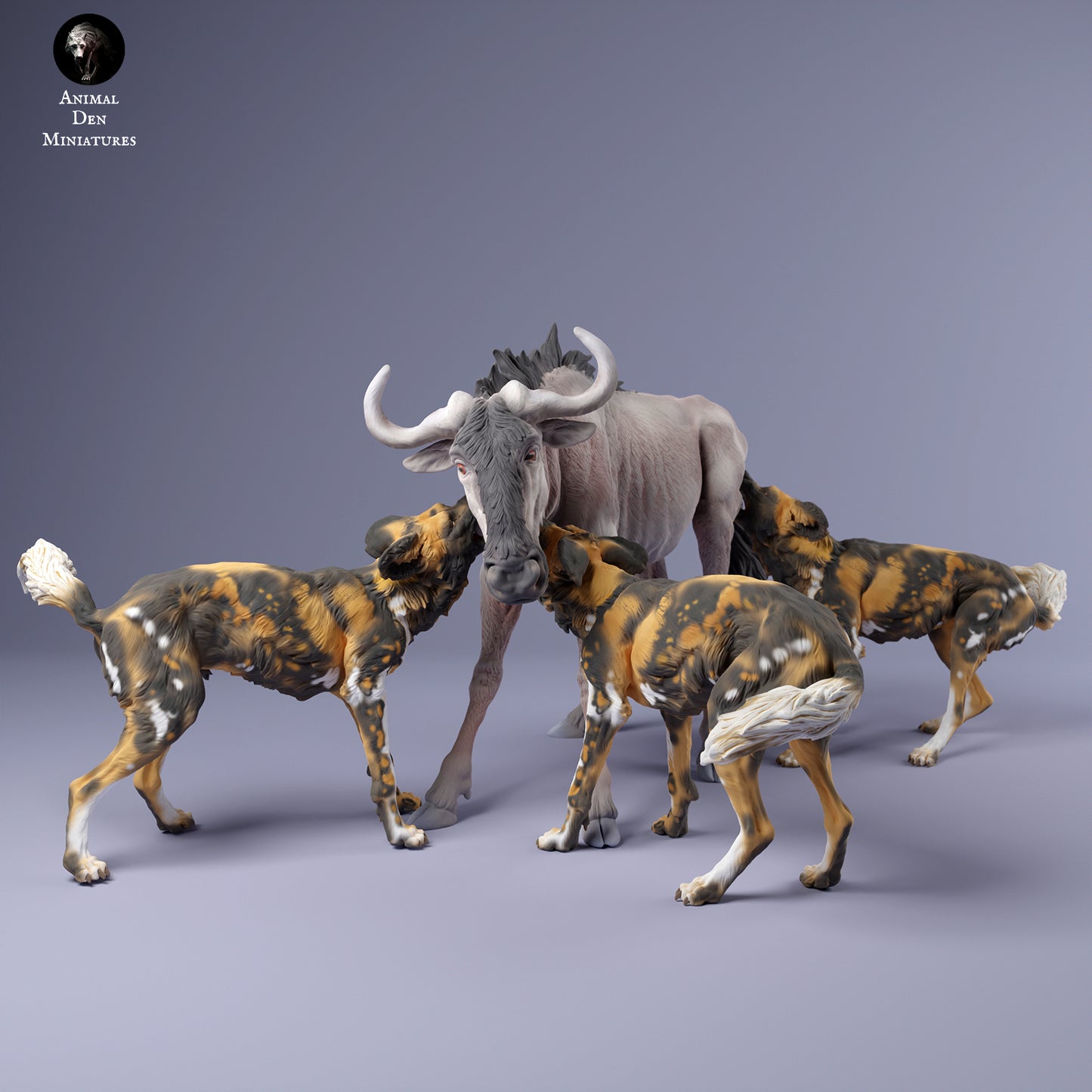 African Wild Dogs vs Wildebeest - Animal Den Miniatures