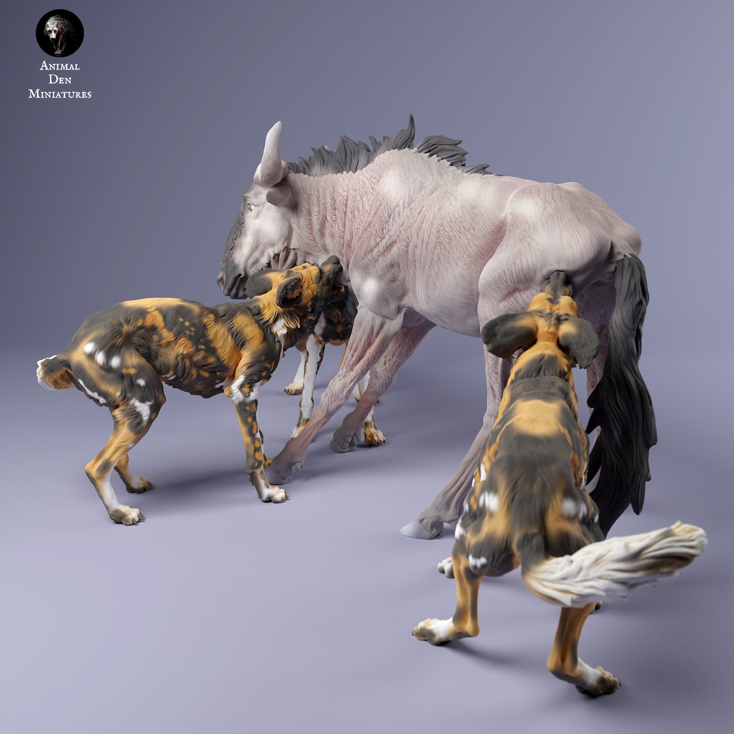 African Wild Dogs vs Wildebeest - Animal Den Miniatures