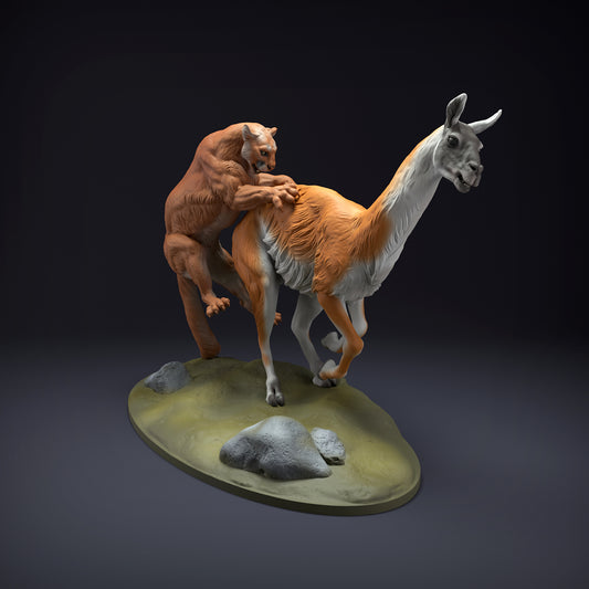 Mountain Lion Guanaco Hunt - Animal Den Miniatures