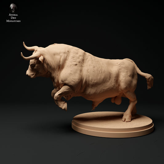 Red Devon Bull Charging - Animal Den Miniatures