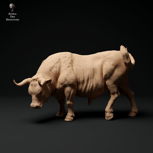 Red Devon Bull Grazing - Animal Den Miniatures