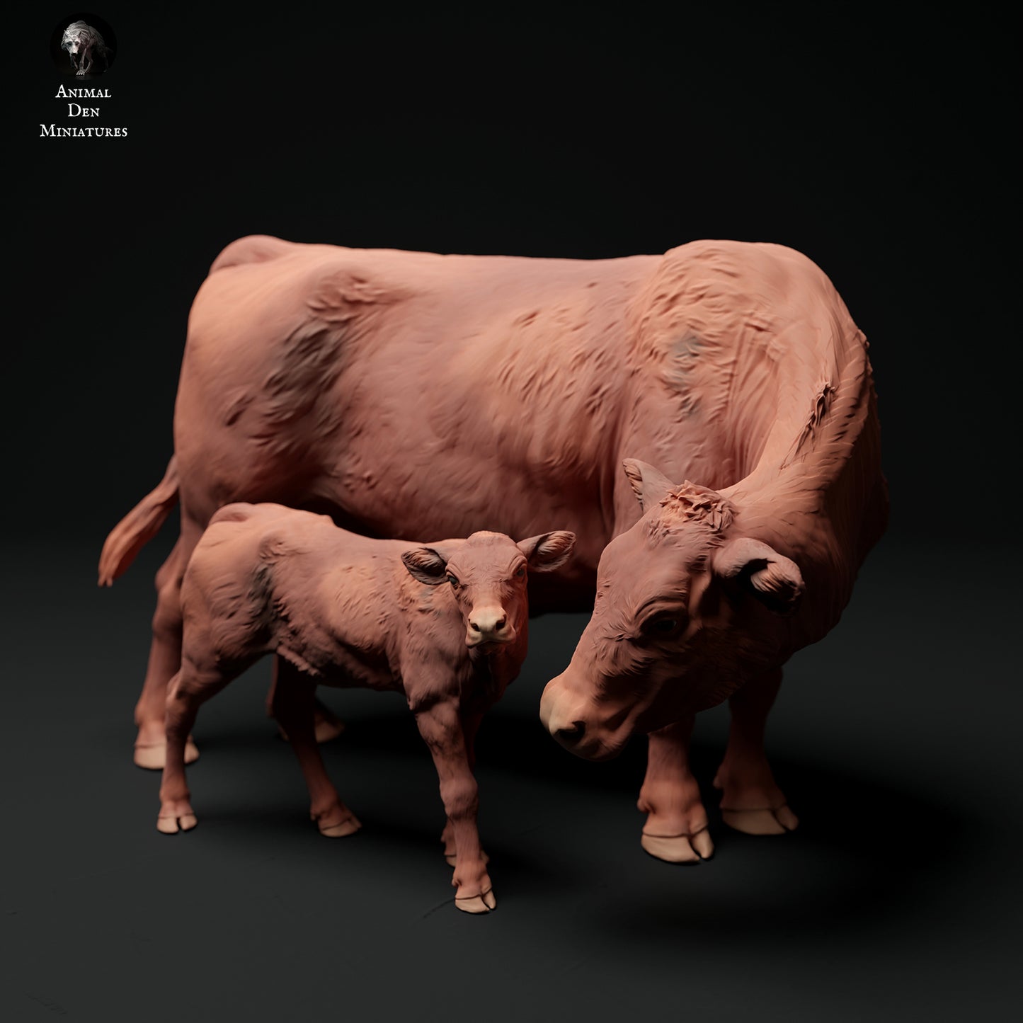 Red Devon Cow with Calf - Animal Den Miniatures