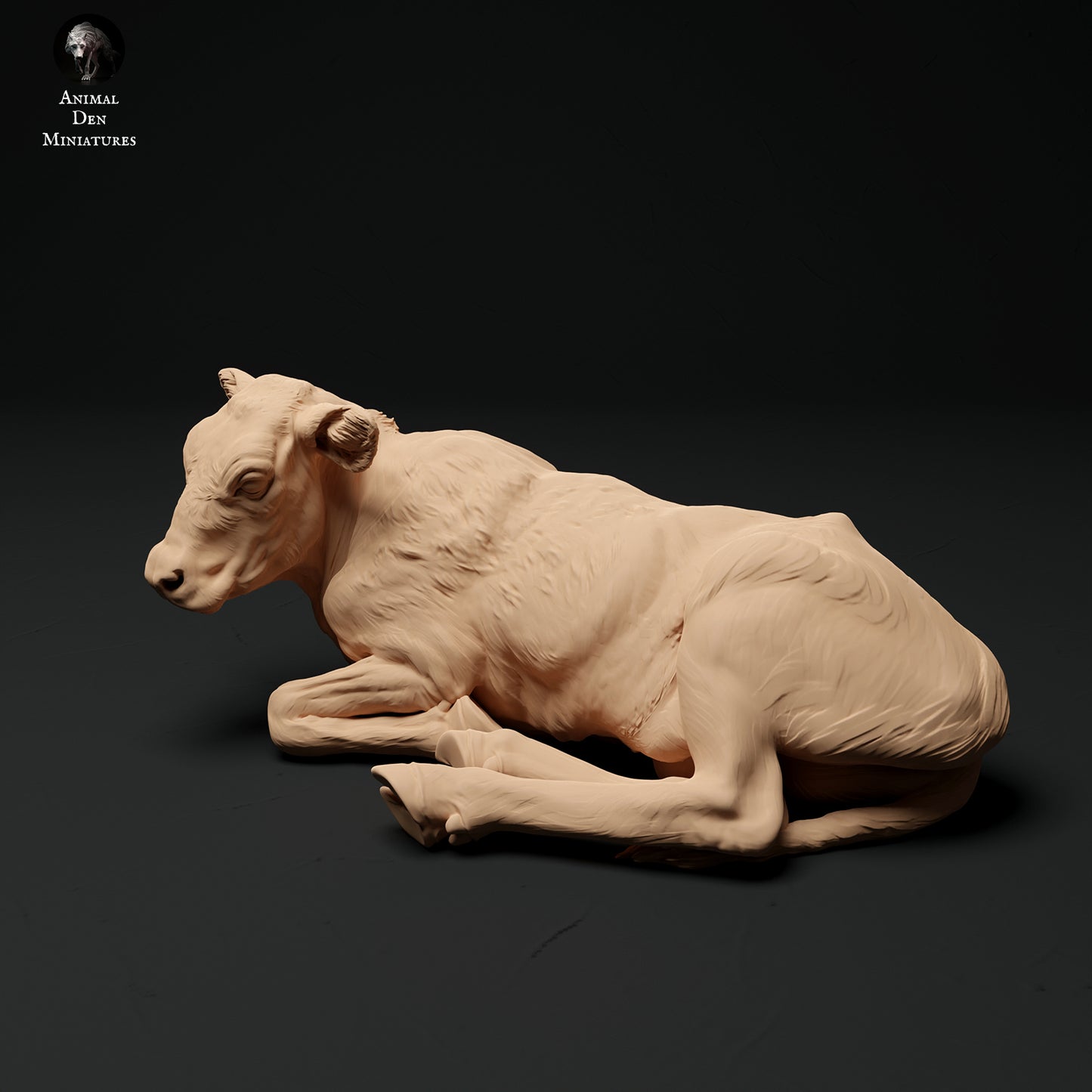 Red Devon Calf Lying - Animal Den Miniatures