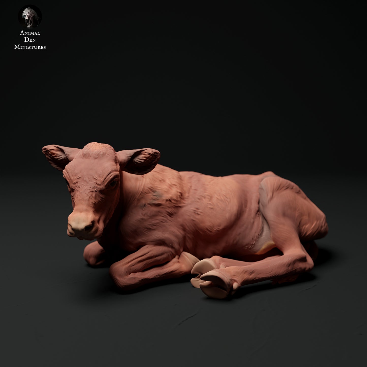 Red Devon Calf Lying - Animal Den Miniatures