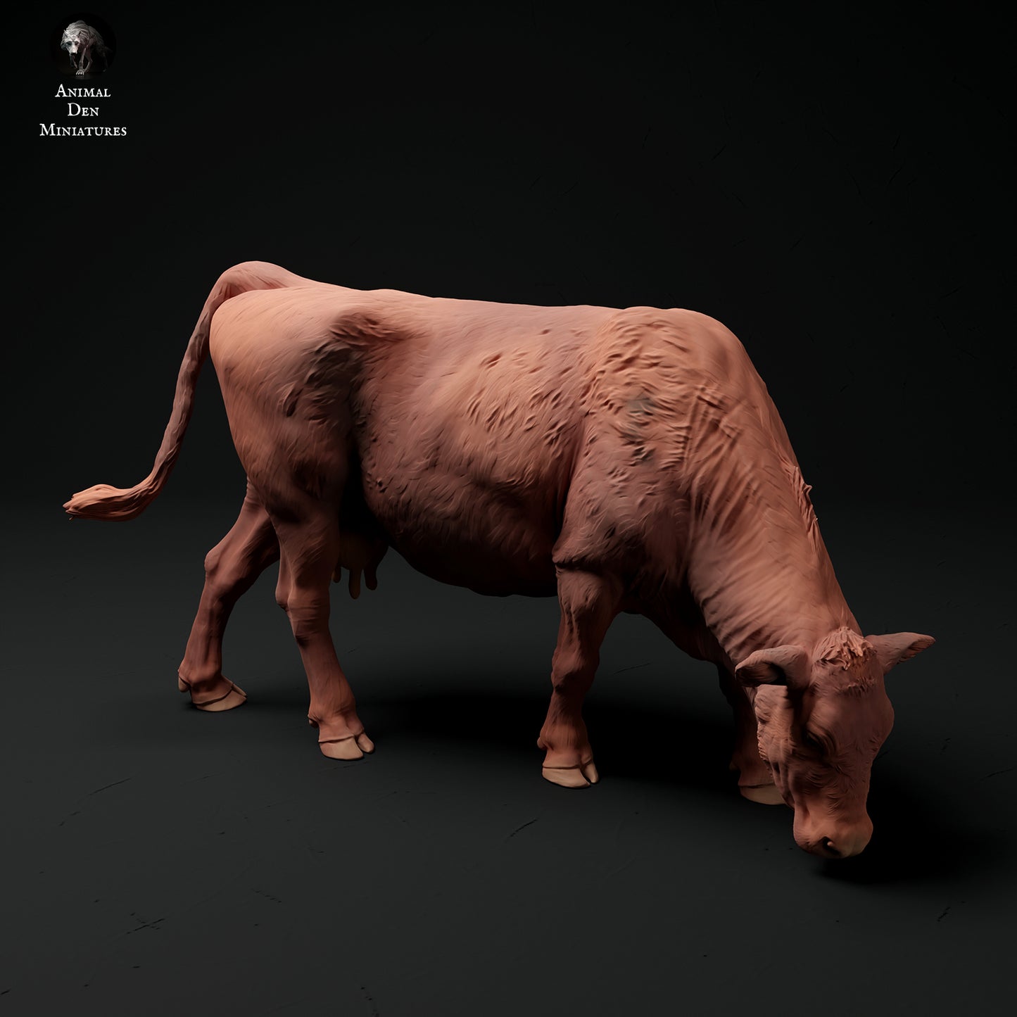 Red Devon Cow Grazing - Animal Den Miniatures