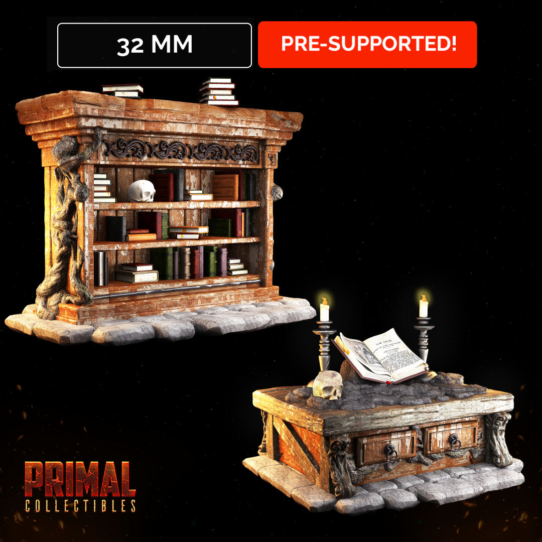 Bookcases and altar - MASTERS OF DUNGEONS QUEST - Primal Collectibles