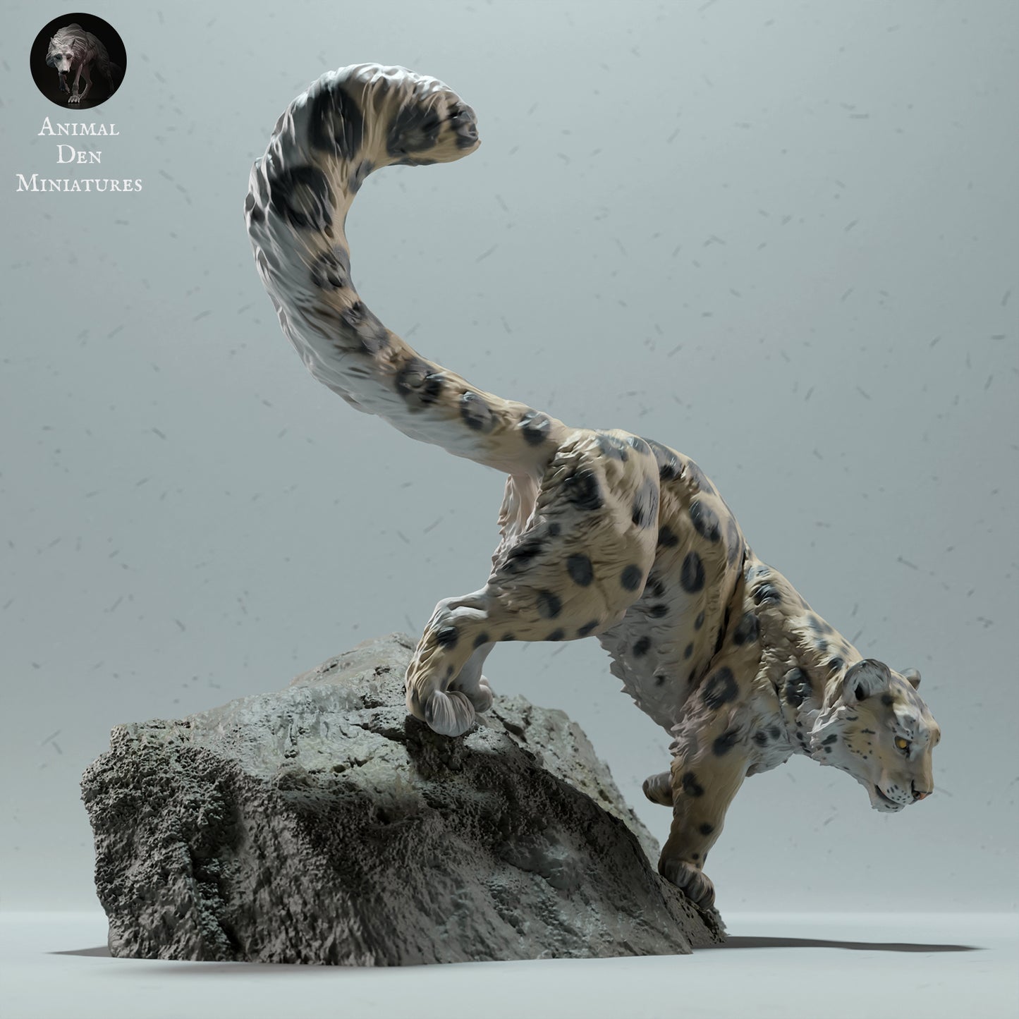 Snow Leopard on a Boulder - Animal Den Miniatures