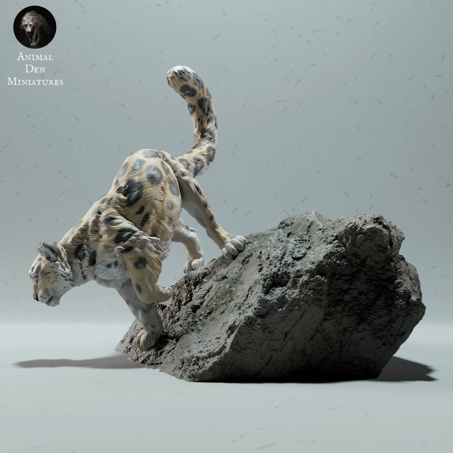 Snow Leopard on a Boulder - Animal Den Miniatures