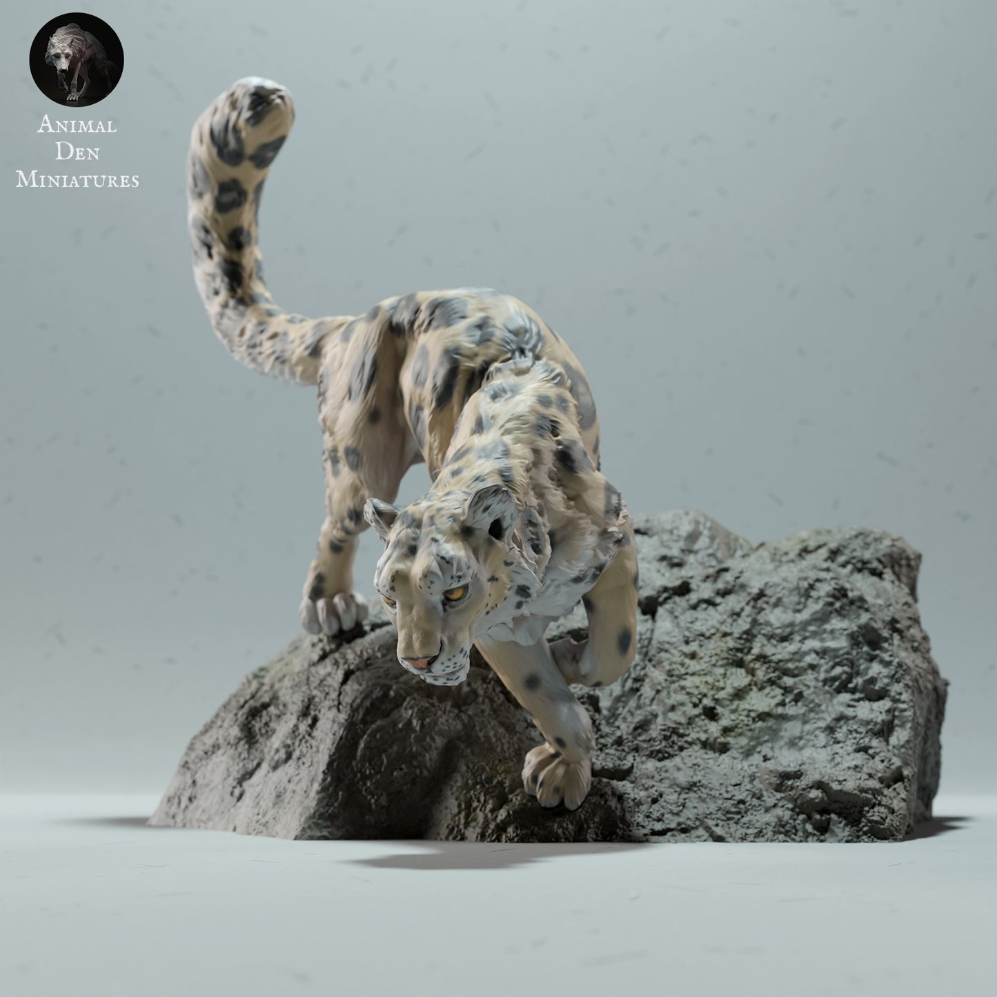 Snow Leopard on a Boulder - Animal Den Miniatures