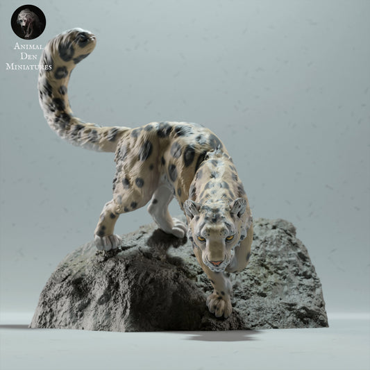 Snow Leopard on a Boulder - Animal Den Miniatures