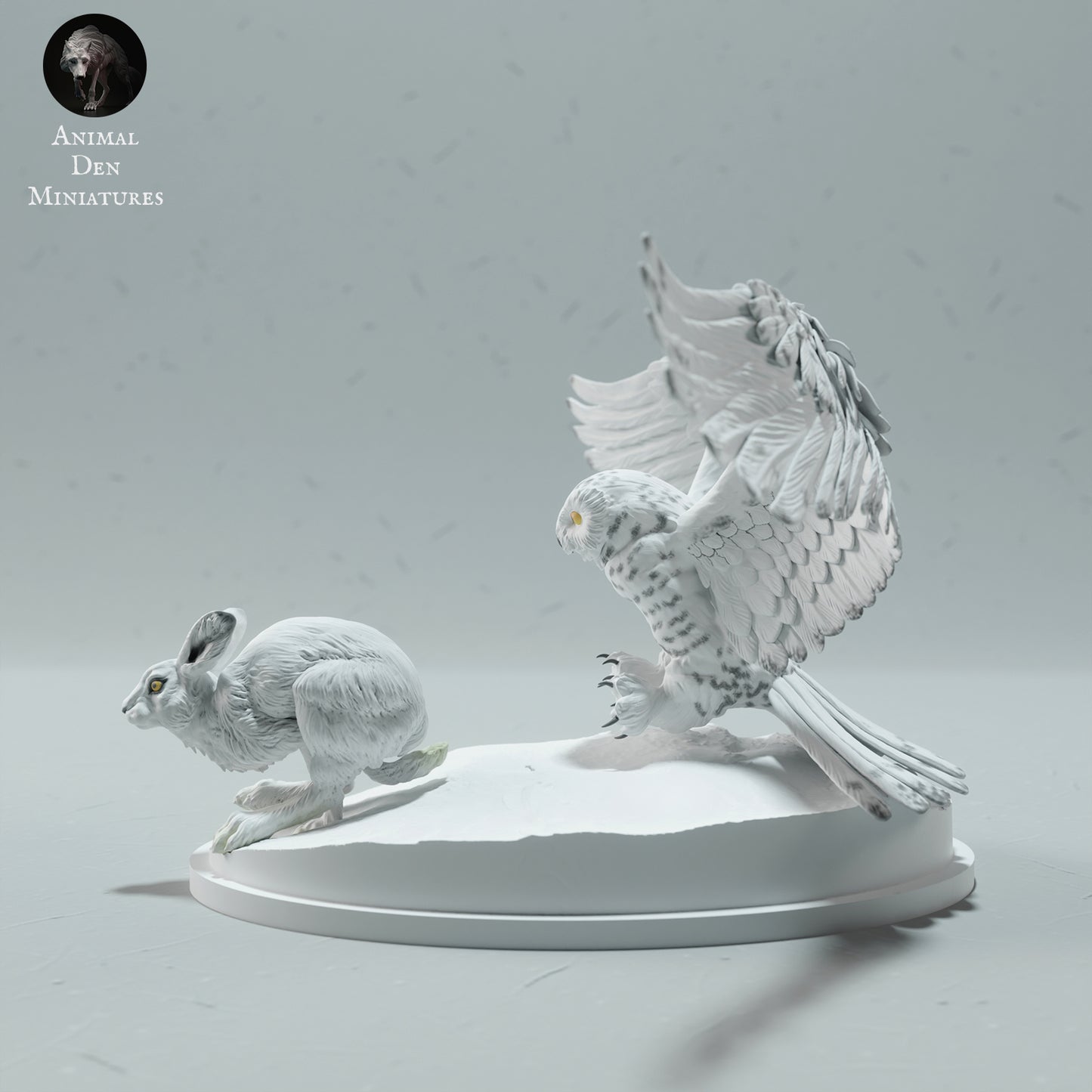 Snowy Owl Hunting Arctic Hare - Animal Den Miniatures