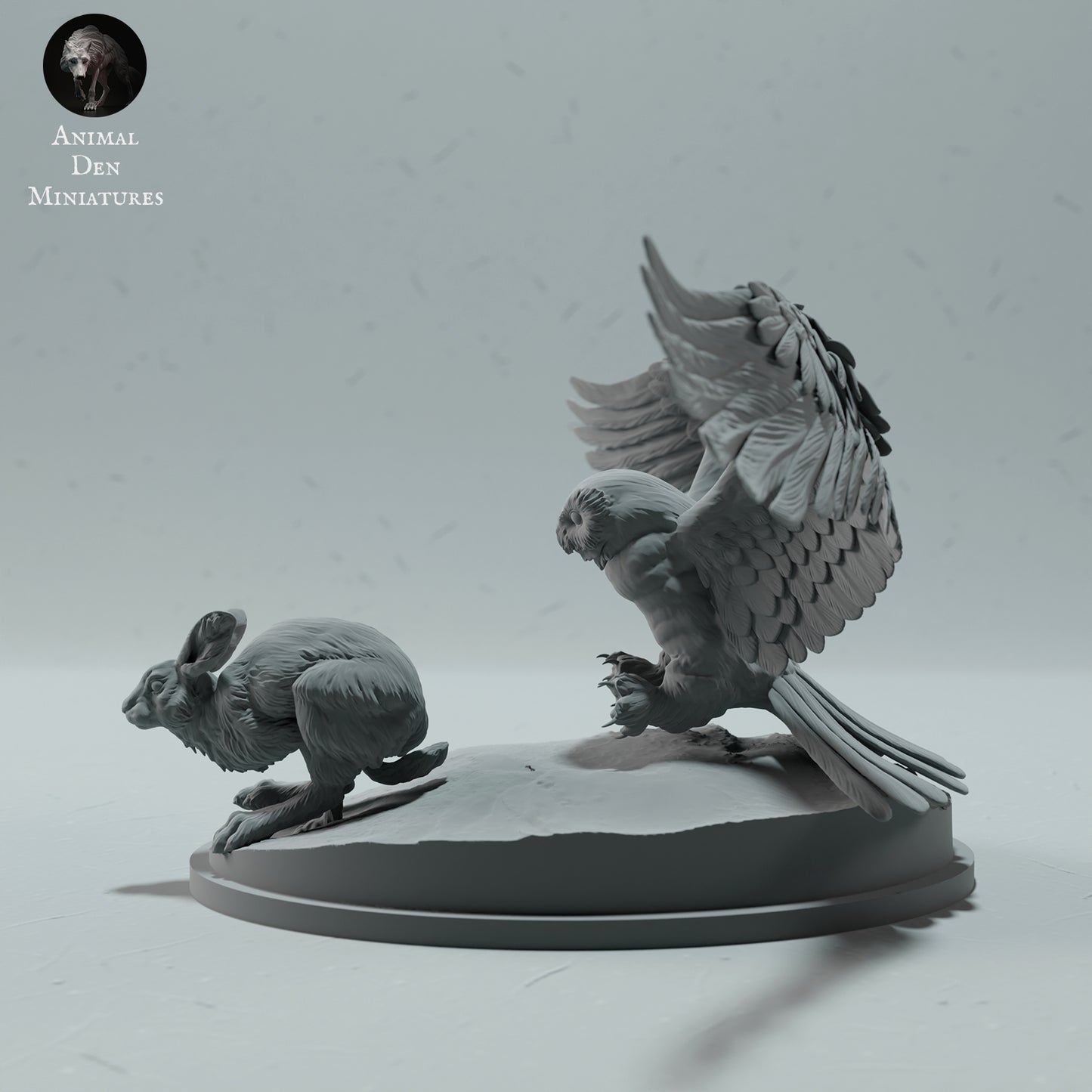 Snowy Owl Hunting Arctic Hare - Animal Den Miniatures