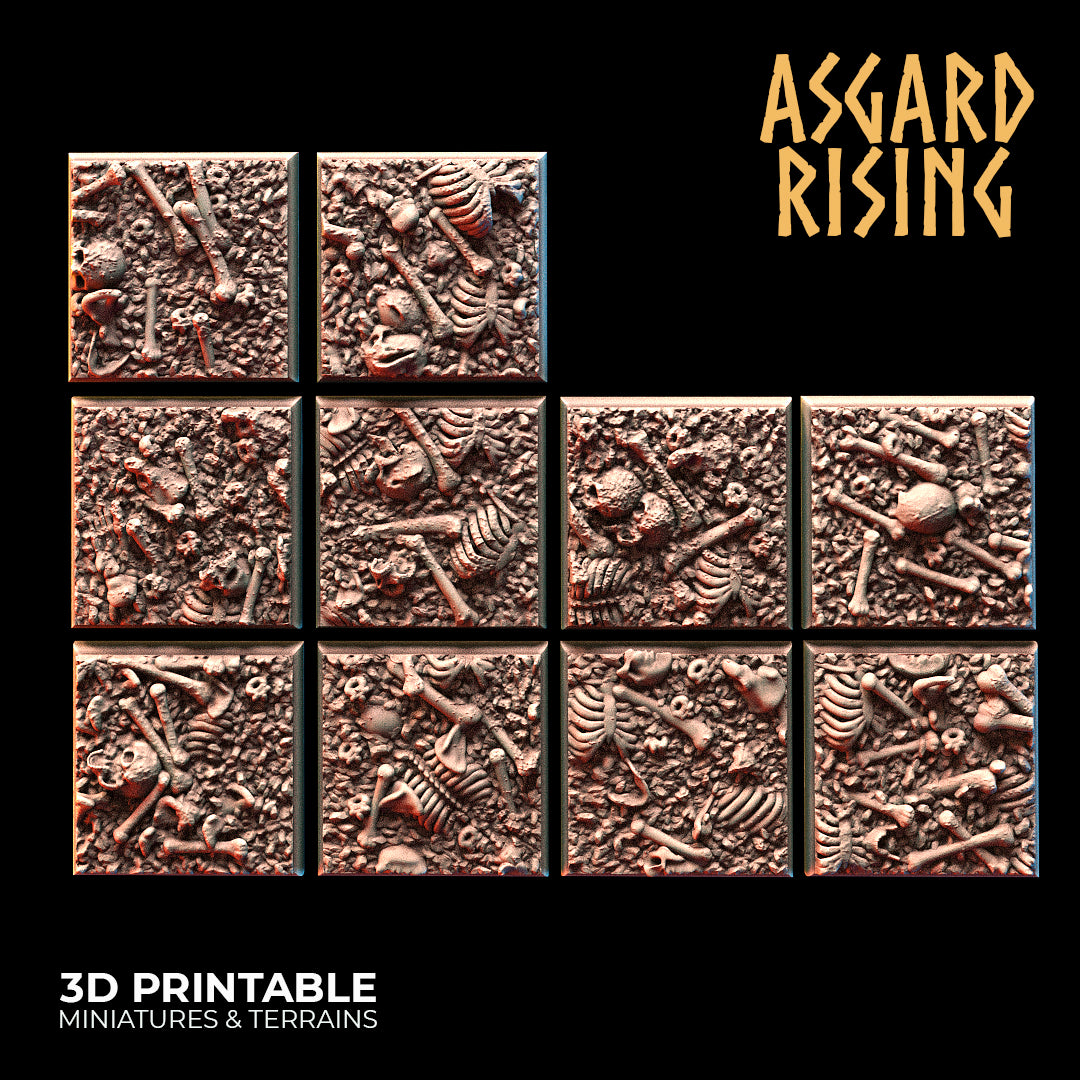 Totenköpfe und Knochen, quadratische Sockel, 20 mm – Asgard Rising