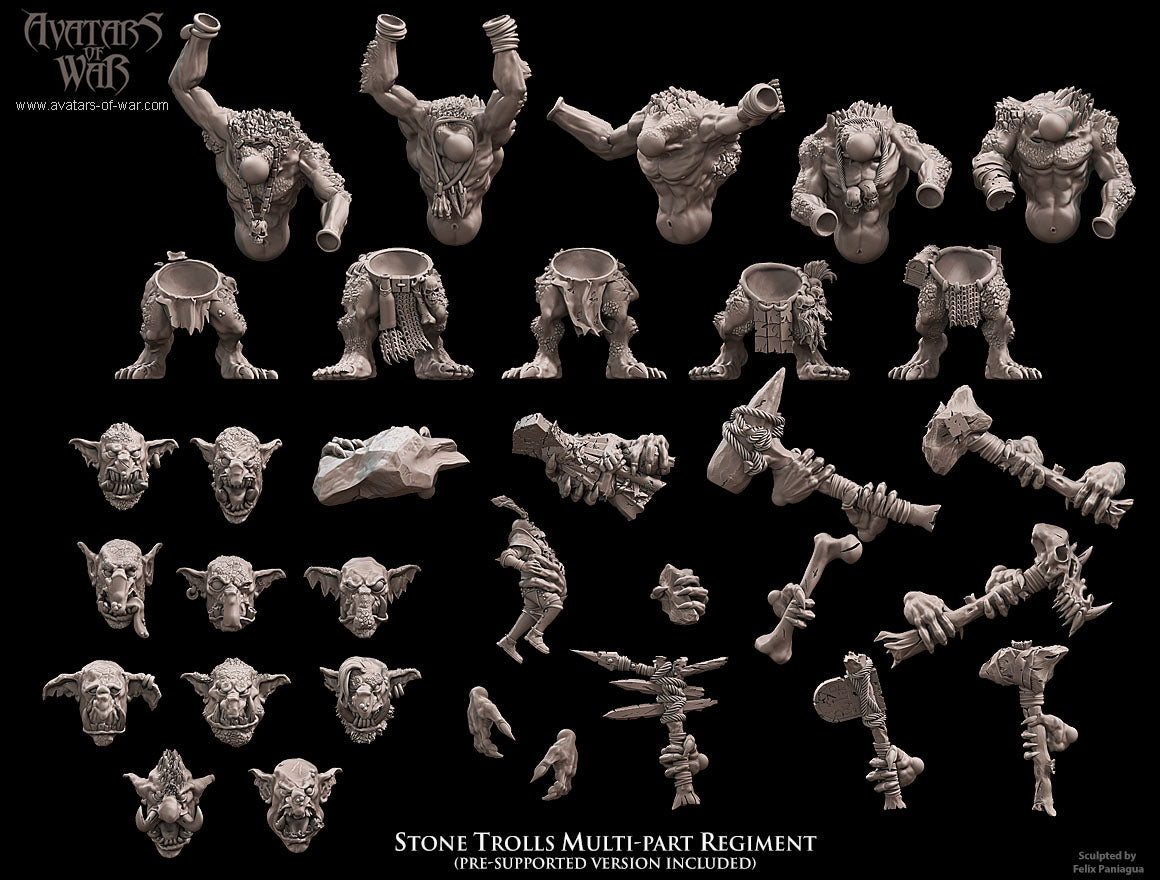 5x Stone Trolls multi-part regiment - Avatars of War